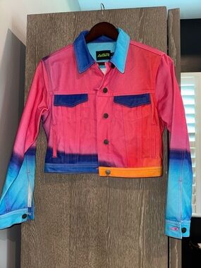 AGR Colorblock Pink, Blue & Orange Denim Jacket